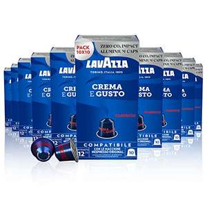100 Cápsulas de Café Lavazza, Crema e Gusto Classico,Compatibles con Máquinas Nespresso, Especias y Cacao, Arábica y Robusta