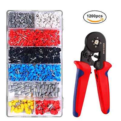 [1200 Piezas] Kit de Terminales Cables Electricos IDESION Herramientas Terminales de Cable para Terminales Preaislados Engarzadora de Crimpado Alicates 0.25 mm2 (Crimpadora + 1200 pcs Terminales)