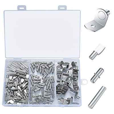 128 piezas de 4 estilos de soporte de estantería, kit de clavijas de estante de muebles niquelados 5 mm 6 mm clavijas de soporte de estante de metal para muebles armario armario estantería
