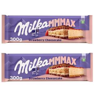 2 x Milka MMMAX Tableta Grande de Chocolate con Leche, Relleno de Tarta de Queso con Galleta y Fresa 300g