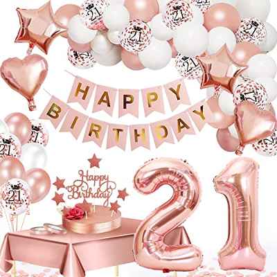 21 Años Decoracion Cumpleaños Oro Rosa, Decoracion Fiesta 21 Cumpleaños, Globos 21 Cumpleaños, Happy Birthday Cumpleaños, Confeti Látex Globos Número 21 Globos Cumpleaños Niñas Decoración de Fiesta