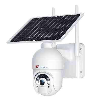 2K 4MP Ctronics Camara Vigilancia Wifi Exterior Solar con Batería de 10000mAh, Cámara Vigilancia Batería Camaras de Vigilancia sin cables, Pan& Tilt Visión Nocturna a Color PIR Humana Detección Gris