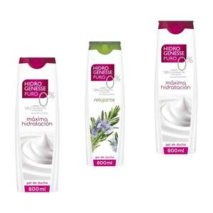3 x Hidrogenesse - Gel Baño - Máxima Hidratación o Relajante - 800 ml [Unidad 1'43€]