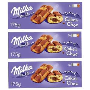 3 x Milka Cake & Choc Bizcocho con Pepitas de Chocolate con Leche de los Alpes y Relleno de Chocolate 175g [Unidad 1'67€]
