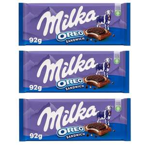 3 x Milka Oreo Sandwich Tableta de Chocolate con Leche de los Alpes Cubiertas con Galletas Oreo y Crema Sabor Vainilla 92g [Unidad 0'74€]