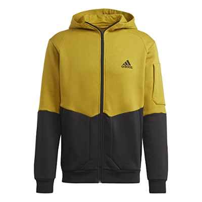 adidas, Essentials For Gameday Fleece Full-Zip, Sudadera con Capucha Y Cremallera, Puloli/Negro, M, Hombre