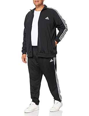 adidas M 3s TR TT TS Tracksuit, Mens, Top:Black/White Bottom:Black/White, Small