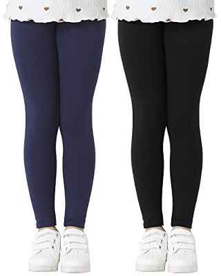 Adorel Leggings Algodón Pantalones Largos Niñas Pack de 2 Azul Marino & Negro 5 Años (Tamaño del Fabricante 120)