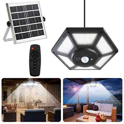 AGPTEK Luz Solar para Interior, Luces Solares Exteriores, Lámpara Colgante Solar con Mando 180 LED, Lámparas Solares con Sensor de Movimiento, Jardín Casa Garaje Granero Balcón