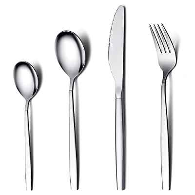 Amazon Brand – Eono Juego de cubiertos de acero inoxidable, cuberterias completas 6 personas, protección fuerte contra la oxidación, apto para lavavajillas, 24 piezas