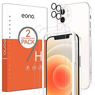 Amazon Brand - Eono Protector Pantalla Compatible con iPhone 12, Cristal Templado de Cámara para iPhone 12, Antiarañazos, Anti-burbujas, Fácil de Instalar