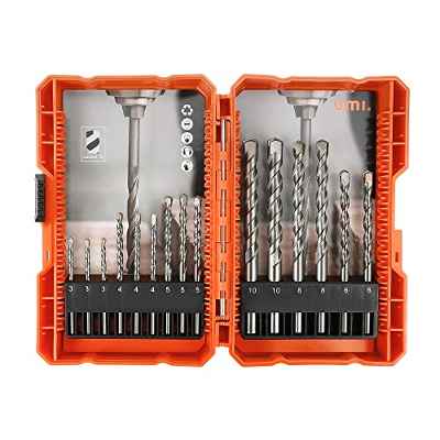 Amazon Brand - Umi 15 Piezas Juego de Brocas, Brocas con Caja Portátil para Tareas de Perforación en Mampostería, Hormigón, Ladrillo, Cemento, 3，4，5，6，8，10 mm