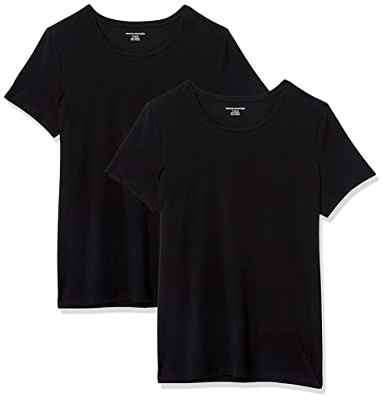 Amazon Essentials Camiseta de Cuello Caja de Manga Corta y Ajuste Clásico Mujer, Pack de 2, Negro, L