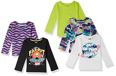 Amazon Essentials Camisetas de Manga Larga (Previamente Spotted Zebra) Niña, Pack de 5, Multicolor, 3 años