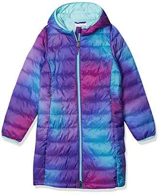 Amazon Essentials Chaqueta Acolchada Larga y Ligera con Capucha Niña, Morado, Degradado, 10 años