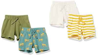 Amazon Essentials Cotton Pull-On Shorts Disfraces para bebés y niños pequeños, Verde, Jungla, 18 Meses, Pack de 4