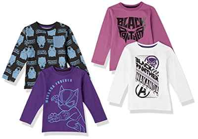 Amazon Essentials Disney | Marvel | Star Wars Camisetas de Manga Larga (Previamente Spotted Zebra) Niño, Pack de 4, Marvel Black Panther, 8 años