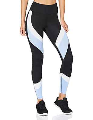 Amazon Essentials Leggings Deportivos de Bloque de Color Mujer, Negro/Azul Bebé/Blanco, 44