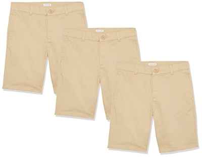 Amazon Essentials Pantalón Corto Tejido con Parte Delantera Plana Niño, Pack de 3, Marrón Caqui, 11 años