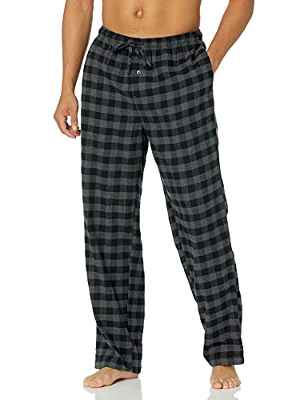 Amazon Essentials Pantalón Pijama de Franela Hombre, Negro/Gris, Cuadros de Vichy Grandes, M