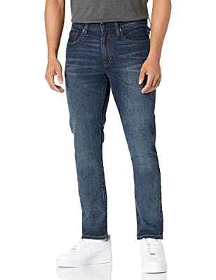 Amazon Essentials Pantalón Vaquero Elástico de Ajuste Ceñido Hombre, Lavado Oscuro, 33W / 30L