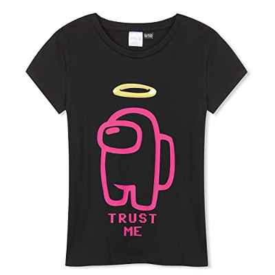 Among Us Camiseta Niña Manga Corta 100% Algodón 7-15 Años (7-8 años, Negro)