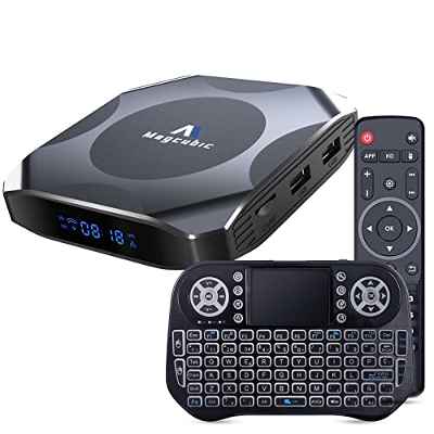 Android TV Box 11.0, 4GB 32GB Decodificador Android Box, Amlogic S905W2 Smart TV Box Fast Dual 100M Ethernet, Support AV1/ H.265/ 4K UHD/ 3D/ 2.4G-5G/ USB 2.0/ BT 5.2 con Mini Teclado y Control Remoto