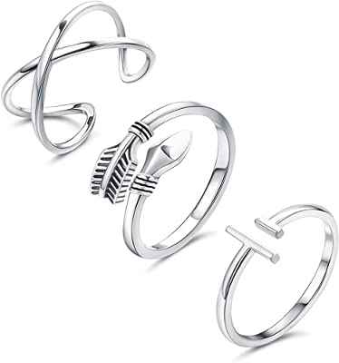 Anillos Plata de Ley 925, Juego de 3 Anillos de Plata para Mujer, Anillos Ajustables de Dedo para Mujeres Regalos para Mujer Niñas