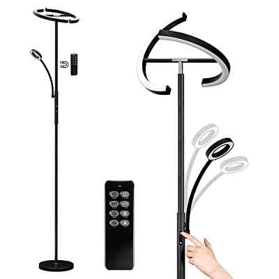 Anten KAKA | Lámpara de pie LED moderna | Lámpara de pie de 20W lámpara de lectura flexible de 7W | lámpara de pie regulable con mando a distancia 3 colores ajustables para salón, dormitorio, oficina