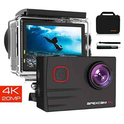 Apexcam Pro Cámara Deportiva 4K 20MP EIS WiFi Action Camera Cámara subacuática Impermeable 40M Micrófono Externo 2.0'LCD 170° Gran Angular 2.4G Remoto 2 baterías de 1200mAh y Otras