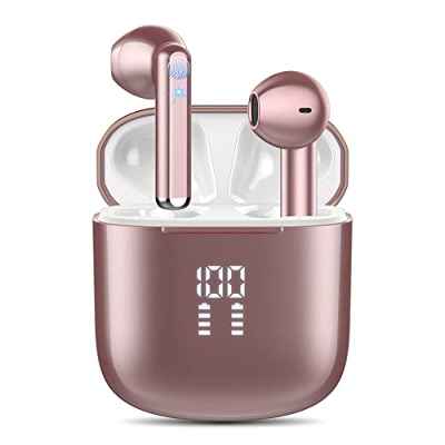 Auriculares Bluetooth 5.3, 2022 Auriculares Inalámbricos con 4 Mic Cancelación de Ruido Llamadas en HD, In Ear Cascos Inalambricos HiFi Estéreo, IP7 Impermeable Control Táctil 25H Audifonos(Rose)