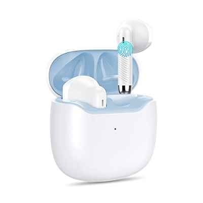 Auriculares Inalambricos, Auriculares Bluetooth 5.2, Ultra Light Mini, Llamadas en HD, 30H con Mini Estuche de Carga, USB-C Carga Rápida, Estable y Cómodo, Bajos Profundos, IPX7 Impermeable. (Blanco)