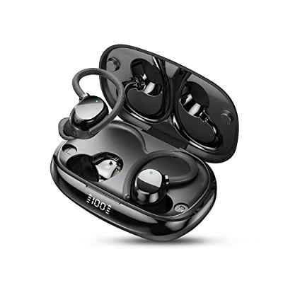 Auriculares Inalambricos Deportivos, Auriculares Bluetoth 5.3 con HD Mic, 48Hrs de Reproducción,Carga Rápida USB-C, Pantalla LED, IP7 Impermeable Cascos Inalambricos con Gancho de la Oreja(Negro)
