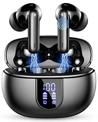 Auriculares Inalámbricos,Auriculares Bluetooth 5.3 con 4 HD Mic Hi-Fi Estéreo Cascos Inalambricos Bluetooth Auriculares con Cancelación de Ruido,40H Cascos Bluetooth LED Pantalla,IP7 Impermeable,Negro