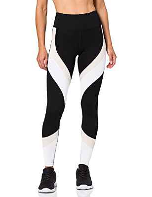 Aurique Leggings deportivos para Mujer, Negro/Carmín/Blanco, XS