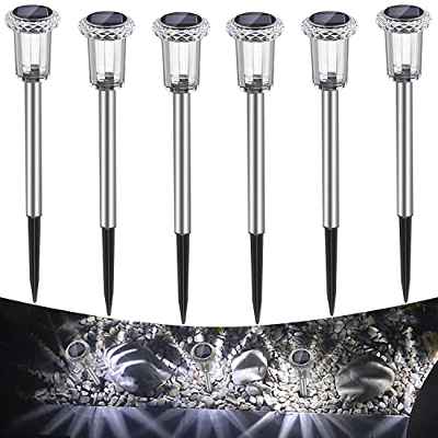 Auting Lámparas solares para exteriores, [6 unidades] Lámparas solares para jardín, exteriores, color blanco frío, IP65 resistente al agua, inalámbricas, luces LED de jardín para jardín, balcón