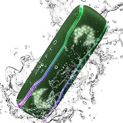 AY Altavoz Bluetooth Potente, IPX7 Impermeable Altavoz Bluetooth 5.3 Portatil con Luz LED de Color y Graves Ricos, Maridaje Doble, Micrófono, Autonomía de 24H para Viajes, Exteriores, Hogar, Fiesta