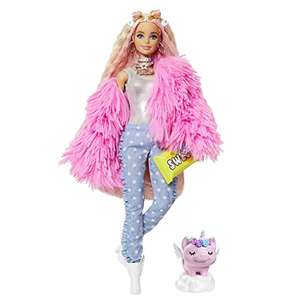 Barbie Extra, muñeca con pelo rosado, chaqueta rosada incluye mascota y accesorios