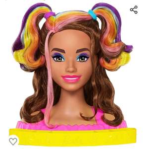 Barbie Totally Hair Color Reveal Arcoíris Neon Deluxe Cabeza Morena para peinar de muñeca con Accesorios para el Pelo