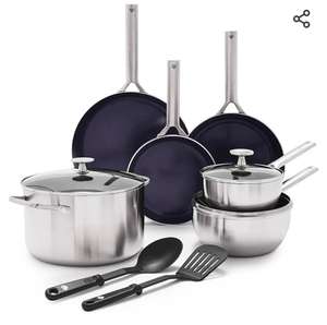 Batería de Cocina de 11 Piezas de Acero Inoxidable con Cerámica Antiadherente, Incluye Sartenes y Cacerolas, Sin PFAS,Apta Inducción