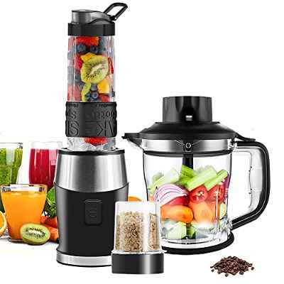Batidora de Vaso, 700W Molinillo de Café, Picadora Eléctrica, Batidora Smoothie 3 en 1, 570ml Portátil Botellas, 300ml, 1500ml Botellas, Licuadora para Smoothies, Picadora de Carne, sin BPA