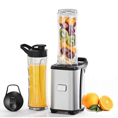 Batidora de Vaso Individual 350W, Licuadora Portátil con 2 Botellas de 600 ml, sin BPA, 4 Cuchillas de Acero Inoxidable, 25,000 r/min, Smoothie Maker Portatile para Smoothies, Frutas y Verduras