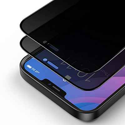 Bewahly Cristal Templado para iPhone 12 Pro MAX 6.7" [2 Piezas], 3D Completa Cobertura Protector Pantalla de Privacidad con Marco de Instalación Fácil, Anti-espía Vidrio Templado (Negro)