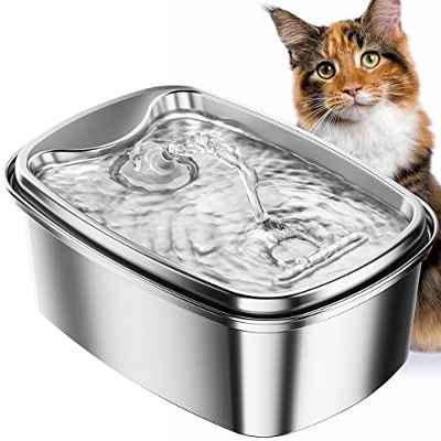 Bewahly Fuente para Gatos 2L, Fuente Gatos de Acero Inoxidable, Fuente de Agua para Gatos y Perros, Fuente Agua Perro con 3 Filtros de Carbón Activado y Bomba de Agua Ultra Silenciosa