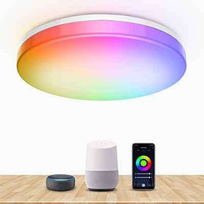 Bewahly WiFi Lámpara Led Techo 28W, WIFI Plafón de Techo Control de App y Alexa/Google Home, con Luz Regulable RGB, IP54 Plafones Led Cocina Redonda para Dormitorio, Habitación de los Niños, Salón