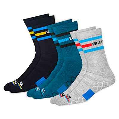 BLITZSOX Calcetines Deportivos (Pack de 3) para Hombre Mujer Mitad de la Pantorrilla Calcetines Atléticos para Correr, Tenis, Ciclismo, CrossFit, Gimnasio Calcetines EU 38-42