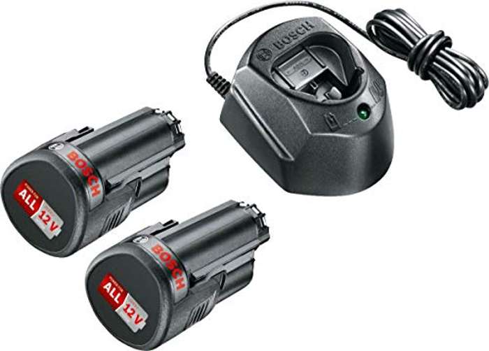 Bosch Pack de 2 baterías y cargador de sistema de 12 V