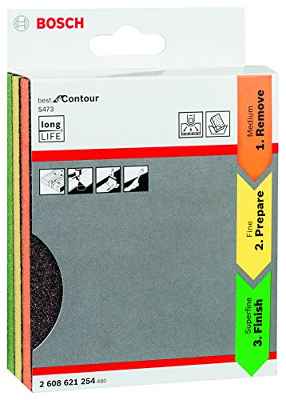 Bosch Professional 2608621254 Set de 3 esponjas S473 por Contour (madera, plástico y metal, 98 x 120 x 13 mm, accesorios para lijado a mano), Azul, Set