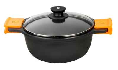 BRA Efficient - Cacerola alta con tapa de cristal y asas de silicona, 36 cm, apta para todo tipo de cocinas incluida inducción y horno.Libre de PFOA.