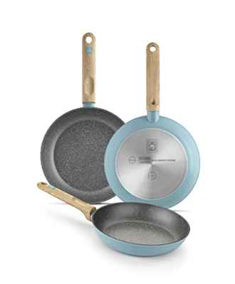 BRA NORDIK - Set de sartenes 18-22-26 cm, aluminio forjado con antiadherente, aptas para todo tipo de cocinas incluida inducción, Turquesa